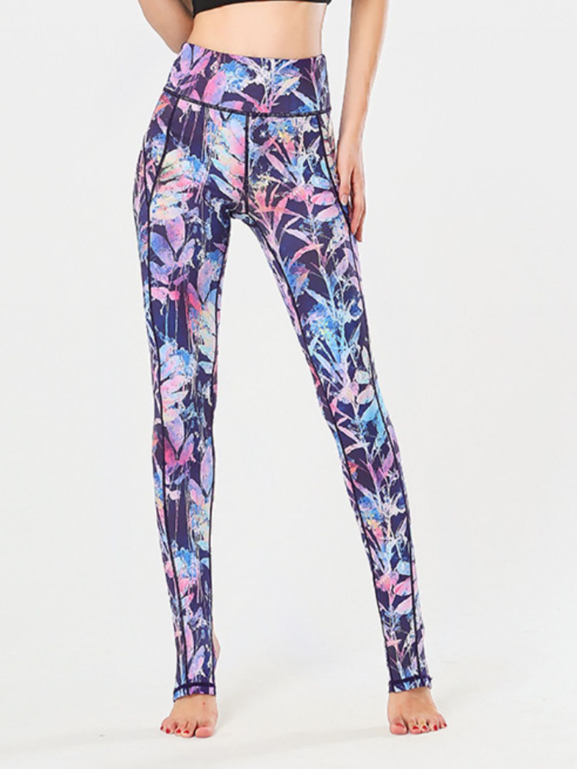 Printed Wide Waistband Active Leggings with Stirrups
