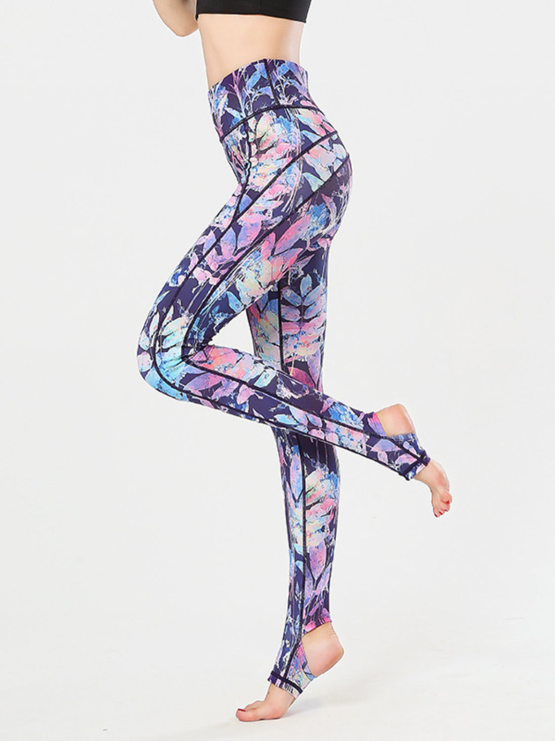 Printed Wide Waistband Active Leggings with Stirrups