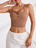 Ribbed Half Button Cropped Active Cami